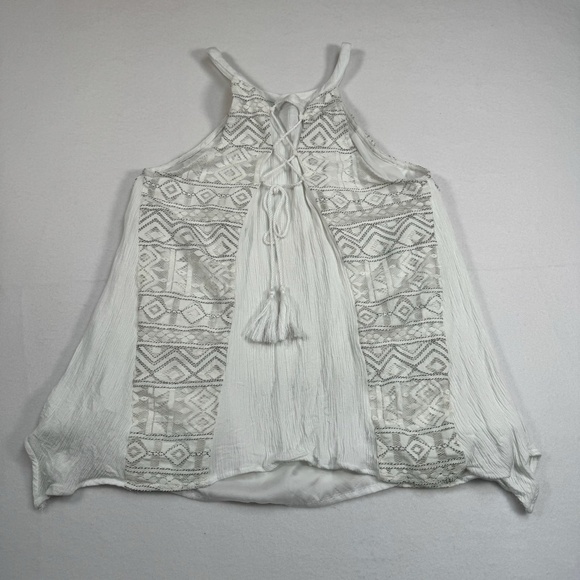 Ethereal Sleeveless High Neck Top Womens Size Medium Layered Lace Tie Back White - Picture 2 of 10